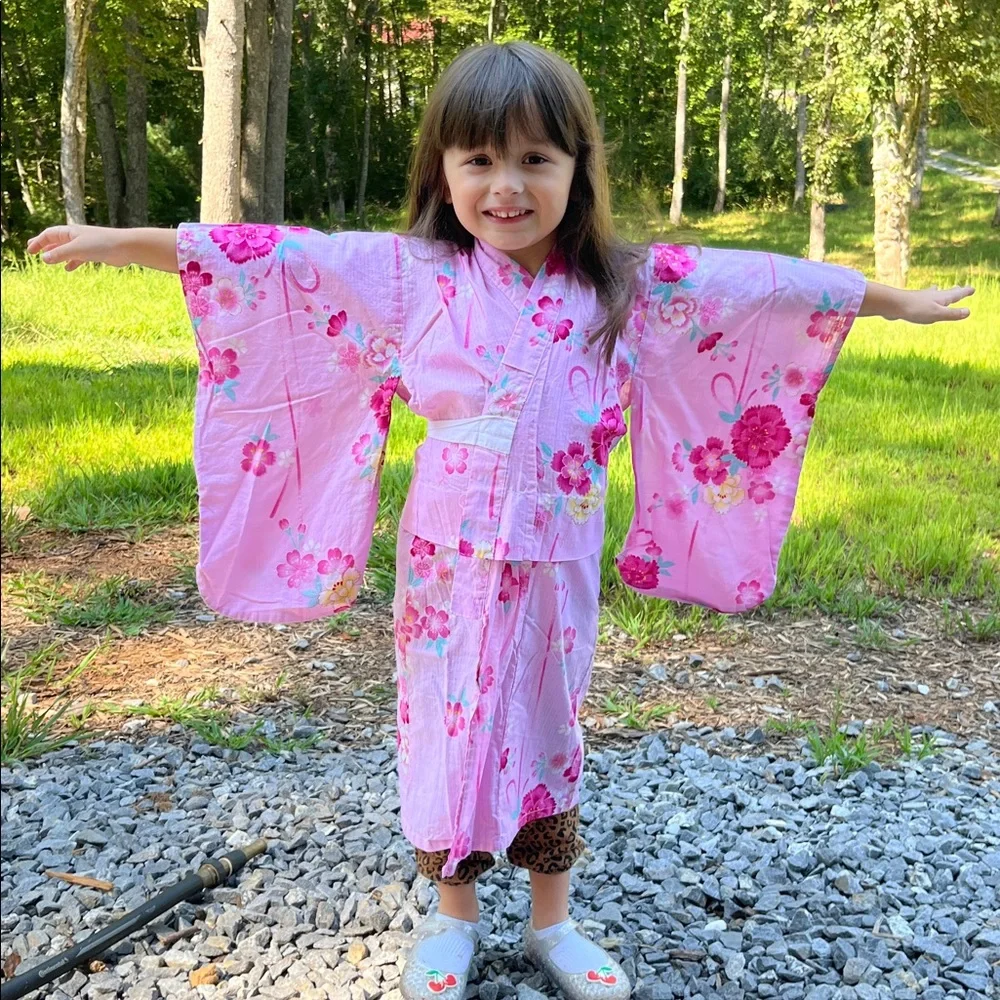 Girls' Pink Floral Kimono Dress - size 4T